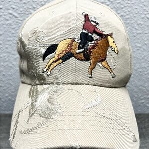 Embroidered Cowboy On Horse Roping Rodeo Rope Adjustable Strap Hat Cap Tan